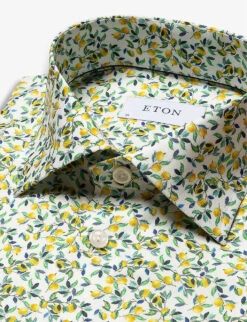 ETON Business Casual Lemon-print Slim-fit Cotton Shirt 12 ETON Business Casual Lemon-print Slim-fit Cotton Shirt -Fit & Flow Clothing Sales Store R04088422 YELLOW ALT05