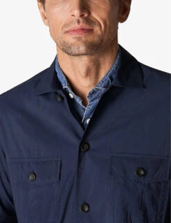 ETON Pocket-embellished Collared Regular-fit Cotton-poplin Shirt -Fit & Flow Clothing Sales Store R04088471 NAVYBLUE ALT03