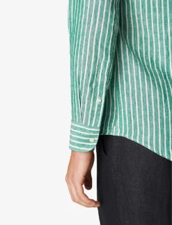 ETON Casual Stripe-print Contemporary-fit Linen Shirt -Fit & Flow Clothing Sales Store R04088483 MIDGREEN ALT04