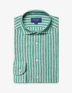 ETON Casual Stripe-print Contemporary-fit Linen Shirt -Fit & Flow Clothing Sales Store R04088483 MIDGREEN ALT05