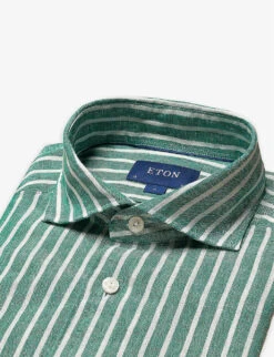 ETON Casual Stripe-print Contemporary-fit Linen Shirt -Fit & Flow Clothing Sales Store R04088483 MIDGREEN ALT06