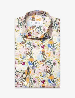 ETON Floral-print Contemporary-fit Cotton Shirt -Fit & Flow Clothing Sales Store R04088498 MIDGREY ALT06