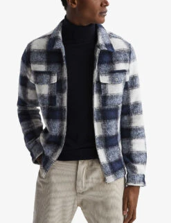 Reiss Angelo Check-pattern Zip-up Woven Overshirt -Fit & Flow Clothing Sales Store R04091405 BLUE ALT02