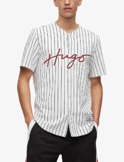Hugo Striped Logo-print Relaxed-fit Cotton Baseball Shirt -Fit & Flow Clothing Sales Store R04093571 OPENWHITE ALT02