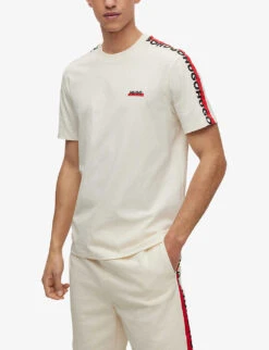 Hugo Logo-print Striped-trim Organic Cotton-jersey T-shirt -Fit & Flow Clothing Sales Store R04093676 OPENWHITE ALT02