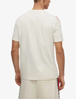 Hugo Logo-print Striped-trim Organic Cotton-jersey T-shirt -Fit & Flow Clothing Sales Store R04093676 OPENWHITE ALT03