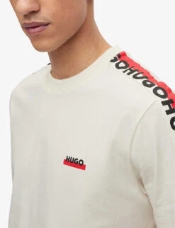Hugo Logo-print Striped-trim Organic Cotton-jersey T-shirt -Fit & Flow Clothing Sales Store R04093676 OPENWHITE ALT04