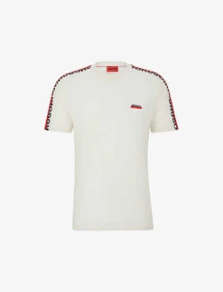 Hugo Logo-print Striped-trim Organic Cotton-jersey T-shirt
