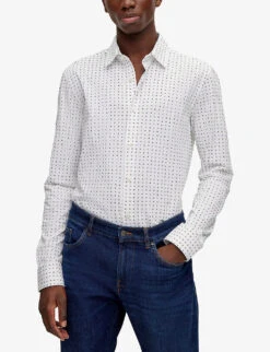 Boss Business Leisure Abstract-print Jersey Shirt -Fit & Flow Clothing Sales Store R04093701 WHITE ALT02