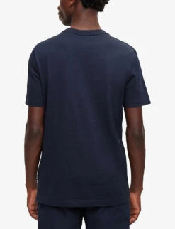 Boss Brand-print Ribbed-trim Cotton T-shirt -Fit & Flow Clothing Sales Store R04093707 DARKBLUE ALT03