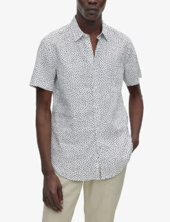 Boss Graphic-print Regular-fit Stretch-linen Shirt -Fit & Flow Clothing Sales Store R04093787 DARKBLUE ALT02