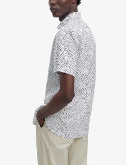 Boss Graphic-print Regular-fit Stretch-linen Shirt -Fit & Flow Clothing Sales Store R04093787 DARKBLUE ALT03