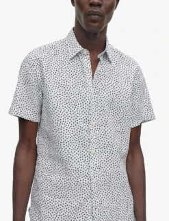 Boss Graphic-print Regular-fit Stretch-linen Shirt -Fit & Flow Clothing Sales Store R04093787 DARKBLUE ALT04