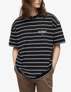 AllSaints Underground Striped Over-sized Organic-cotton T-shirt -Fit & Flow Clothing Sales Store R04097810 JETBLKCHALK ALT02