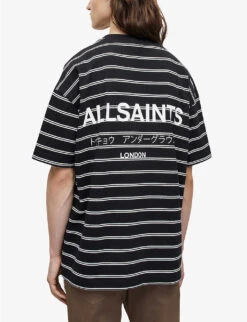 AllSaints Underground Striped Over-sized Organic-cotton T-shirt -Fit & Flow Clothing Sales Store R04097810 JETBLKCHALK ALT03