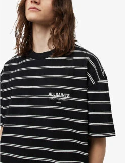 AllSaints Underground Striped Over-sized Organic-cotton T-shirt -Fit & Flow Clothing Sales Store R04097810 JETBLKCHALK ALT04