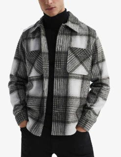 Reiss Ohio Check-pattern Relaxed-fit Woven Overshirt -Fit & Flow Clothing Sales Store R04098676 GREY ALT02