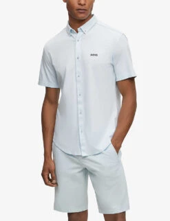 Boss Logo-print Button-down Collar Regular-fit Cotton-jersey Piqué Shirt -Fit & Flow Clothing Sales Store R04100907 OPENBLUE ALT02