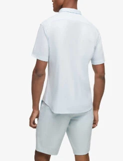 Boss Logo-print Button-down Collar Regular-fit Cotton-jersey Piqué Shirt -Fit & Flow Clothing Sales Store R04100907 OPENBLUE ALT03