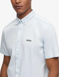 Boss Logo-print Button-down Collar Regular-fit Cotton-jersey Piqué Shirt -Fit & Flow Clothing Sales Store R04100907 OPENBLUE ALT04