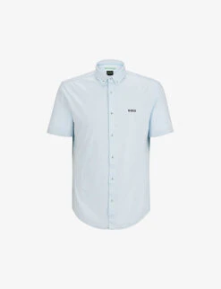 Boss Logo-print Button-down Collar Regular-fit Cotton-jersey Piqué Shirt
