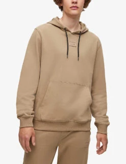 Hugo Tonal Logo-badge Cotton-terry Hoody -Fit & Flow Clothing Sales Store R04101107 OPENBROWN ALT02