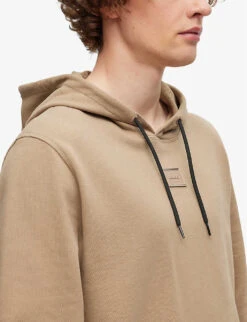 Hugo Tonal Logo-badge Cotton-terry Hoody -Fit & Flow Clothing Sales Store R04101107 OPENBROWN ALT04