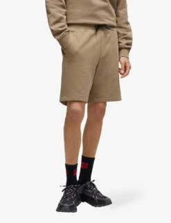 Hugo Tonal Logo-badge Cotton-terry Shorts -Fit & Flow Clothing Sales Store R04101120 OPENBROWN ALT02
