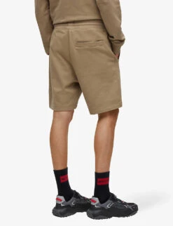 Hugo Tonal Logo-badge Cotton-terry Shorts -Fit & Flow Clothing Sales Store R04101120 OPENBROWN ALT03