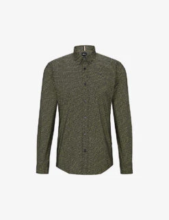 Boss Monogram-print Slim-fit Stretch-cotton Shirt