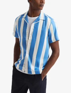 Reiss Virginia Striped Short-sleeved Recycled-polyester Shirt 7 Reiss Virginia Striped Short-sleeved Recycled-polyester Shirt -Fit & Flow Clothing Sales Store R04103906 BLUEWHITE ALT02
