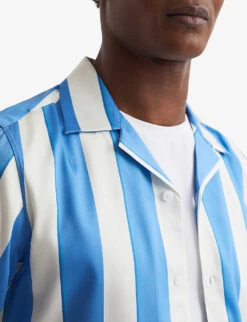 Reiss Virginia Striped Short-sleeved Recycled-polyester Shirt 9 Reiss Virginia Striped Short-sleeved Recycled-polyester Shirt -Fit & Flow Clothing Sales Store R04103906 BLUEWHITE ALT04