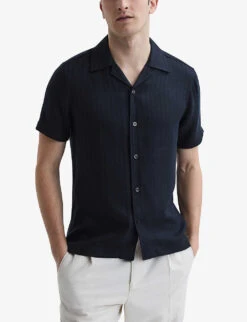 Reiss Vitus Cuban-collar Slim-fit Woven Polo Shirt -Fit & Flow Clothing Sales Store R04103909 NAVY ALT02