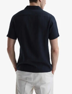 Reiss Vitus Cuban-collar Slim-fit Woven Polo Shirt -Fit & Flow Clothing Sales Store R04103909 NAVY ALT03