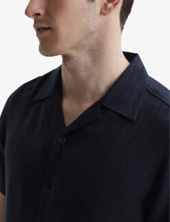 Reiss Vitus Cuban-collar Slim-fit Woven Polo Shirt -Fit & Flow Clothing Sales Store R04103909 NAVY ALT04