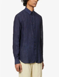 PAUL SMITH Pearlescent Button-up Regular-fit Linen Shirt -Fit & Flow Clothing Sales Store R04114857 BLUE ALT02