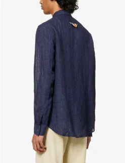 PAUL SMITH Pearlescent Button-up Regular-fit Linen Shirt -Fit & Flow Clothing Sales Store R04114857 BLUE ALT03