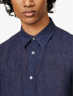 PAUL SMITH Pearlescent Button-up Regular-fit Linen Shirt -Fit & Flow Clothing Sales Store R04114857 BLUE ALT04