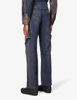 Faded Dropped-crotch Wide-leg Regular-fit Cotton And Linen-blend Trousers -Fit & Flow Clothing Sales Store R04117083 NAVY ALT03