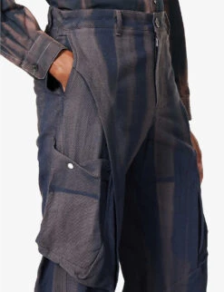 Faded Dropped-crotch Wide-leg Regular-fit Cotton And Linen-blend Trousers -Fit & Flow Clothing Sales Store R04117083 NAVY ALT04