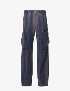 Faded Dropped-crotch Wide-leg Regular-fit Cotton And Linen-blend Trousers