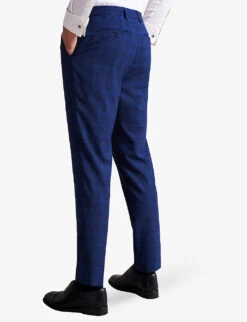 Ted Baker Slim-fit Checked Straight-leg Mid-rise Wool And Silk Trousers -Fit & Flow Clothing Sales Store R04122375 DKBLUE ALT03