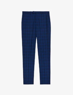 Ted Baker Slim-fit Checked Straight-leg Mid-rise Wool And Silk Trousers
