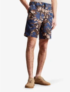 Ted Baker Floral-print Elasticated-waist Cotton Shorts -Fit & Flow Clothing Sales Store R04122377 NAVY ALT02