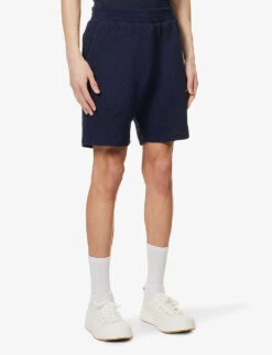 PAUL SMITH Bouclé-texture Brand-patch Cotton-blend Shorts -Fit & Flow Clothing Sales Store R04125686 BLUE ALT02