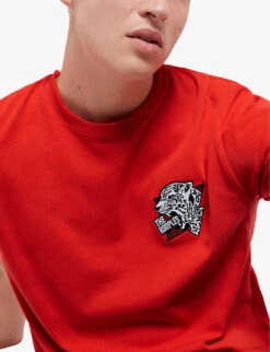 THE KOOPLES Graphic Logo-embroidered Crewneck Cotton-jersey T-shirt -Fit & Flow Clothing Sales Store R04127785 RED01 ALT02