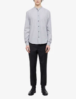 THE KOOPLES Officer-collar Stripe-pattern Cotton Shirt -Fit & Flow Clothing Sales Store R04127927 BLA09 ALT02