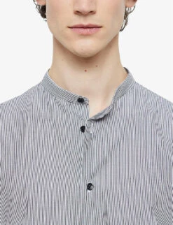 THE KOOPLES Officer-collar Stripe-pattern Cotton Shirt -Fit & Flow Clothing Sales Store R04127927 BLA09 ALT04