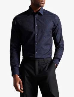 Ted Baker Cortoss Floral-jacquard Cotton Shirt -Fit & Flow Clothing Sales Store R04129697 NAVY ALT02