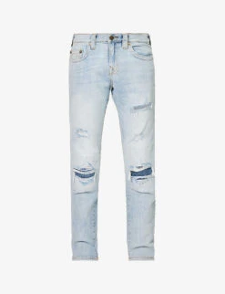 True Religion Ultra Skinny Distressed Tapered-leg Slim-fit Stretch-denim Jeans